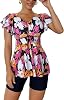 Fanuerg Womens Tankini Swimsuits Ruffled Flowy Tankini Tops with Boy Shorts Swimwear Tummy Control Two Piece Bathing Suits