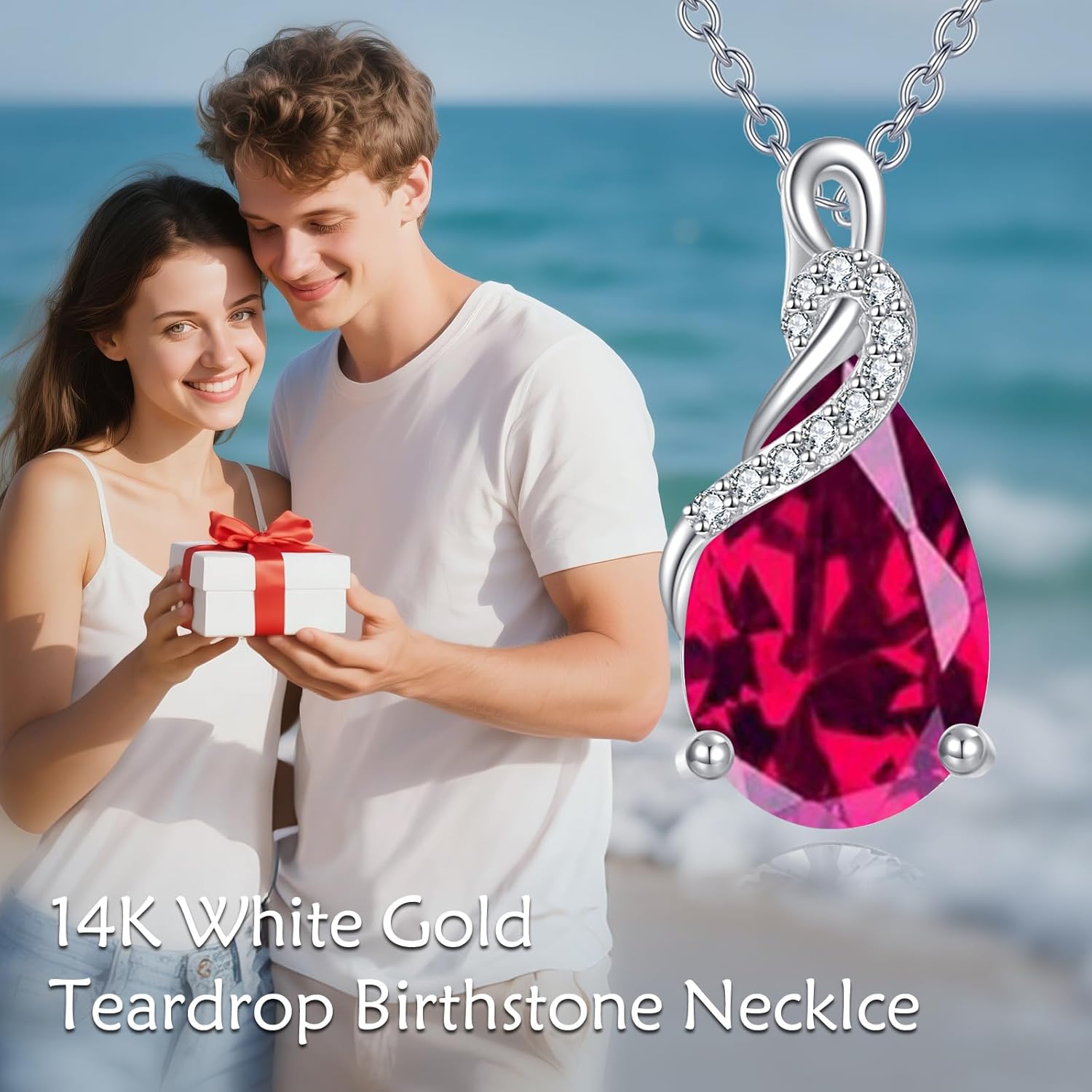 14k Gold Teardrop Gemstone Necklace for Women 4 Carat Pear Cut Birthstone Pendant Necklaces Christmas Birthday Jewelry Gifts for Mom Wife Nana Her 18+2 Inch