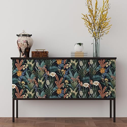 Miniatura 2 de Papel tapiz floral para despegar y pegar, papel de contacto bohemio naranjaverde, flores botánicas vintage, papel mural oscuro, autoadhesivo,