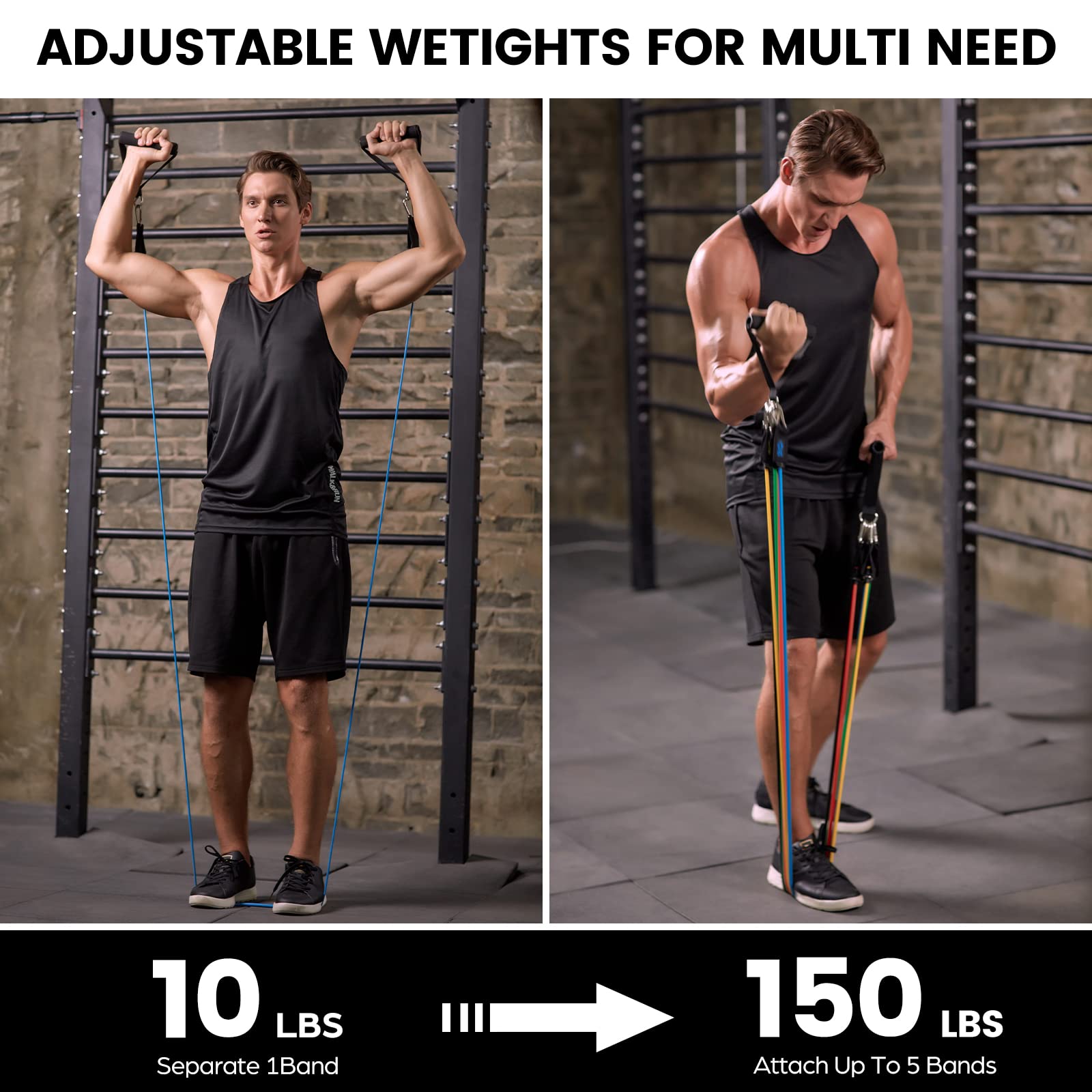 Odoland Set Elastici Fitness con 5 Fasce di Resistenza, Bande Elastiche, Maniglie, Cinghie per Caviglia, Ancoraggio da Porta, Kit Allenamento per Fitness Yoga Pilates