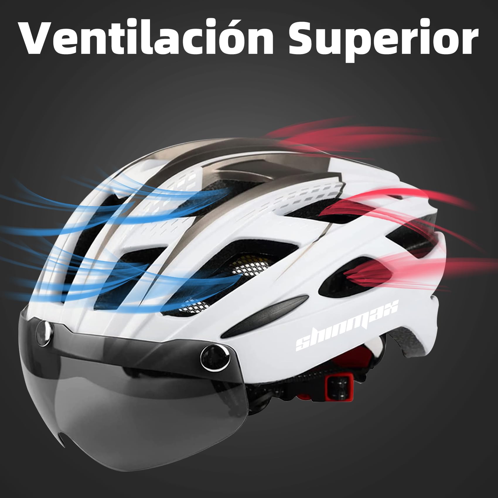 Shinmax Casco Bicicleta Adulto con Luz Casco MTB con Visera Magnética Desmontable Gafas Ajustable Seguridad de Protección para Montaña Casco Ciclismo Ultraligero Casco Bici Unisex Hombre Mujer NR-096