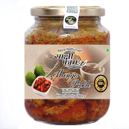 Sakshi Farms Natural Pure Hygienic Spicy Mango Pickle Organic Fresh Home Made Taste With Groundnut Oil And Hand Grounded Masala No Preservatives Homemade m Ka Achaar 450 Gm