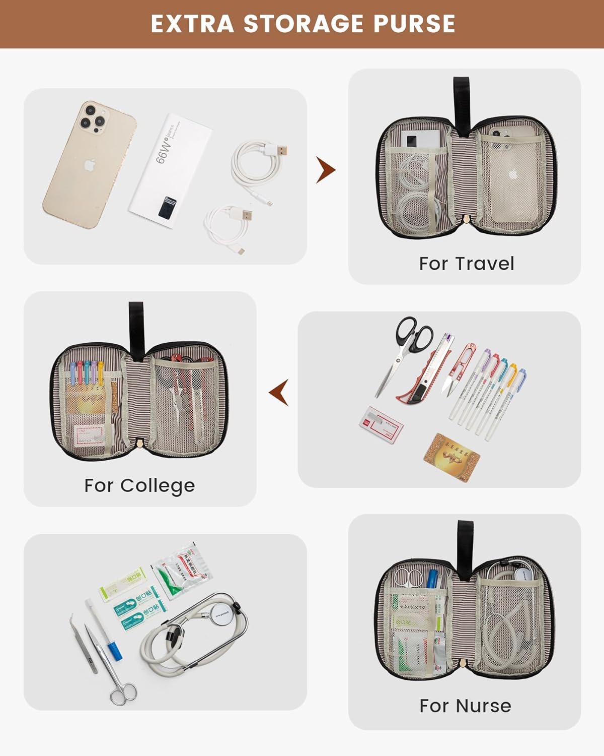 LOVEVOOK Laptop Backpack for Women, 15.6 Inch Work Laptop Bag with USB Port, Fashion Teacher Nurse Backpack Purse, Waterproof Travel Computer Backpack with Organizer Bag, 2PCS, Beige-Black - Image 7