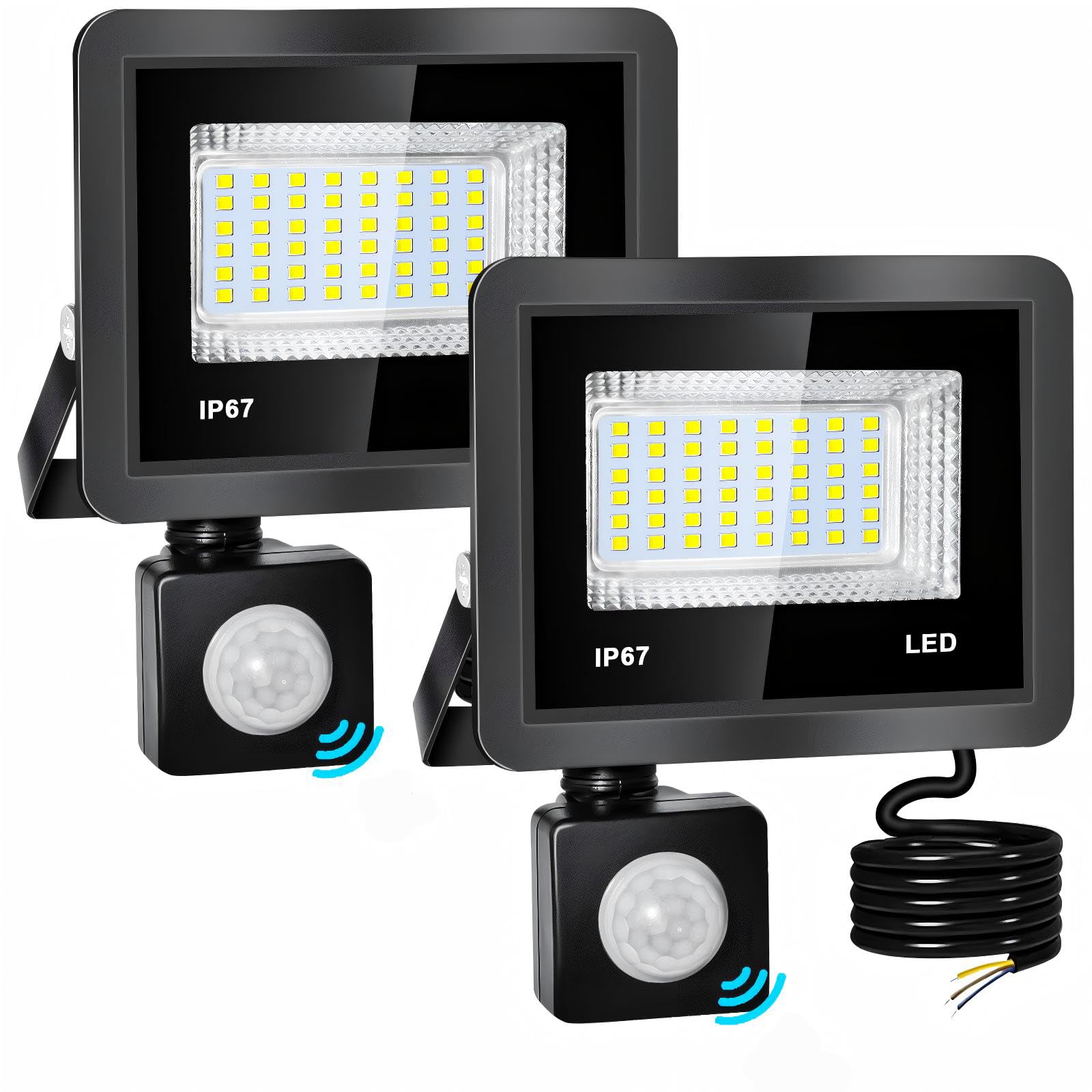 Indmird 20W Security Lights Outdoor Motion Sensor, 2000LM LED-Floodlight with Senso, IP67 Waterproof 6500K Cold White Outdoor Wall Lights for Garden,Yard, Garage, Backyard-2 Pack