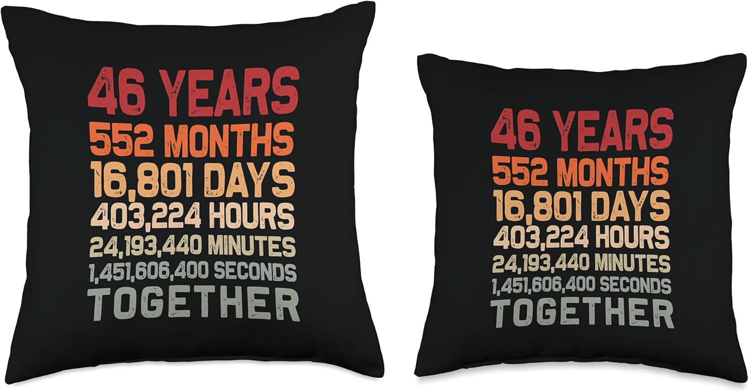Retro 46 Years Together Cool 46th Couple Wedding Anniversary Throw Pillow