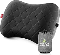 HIKENTURE Ultralight Inflatable Camping Pillow with Removable Washable Cover - Ergonomic Neck Lumbar Support for Hiking Backpacking Travel