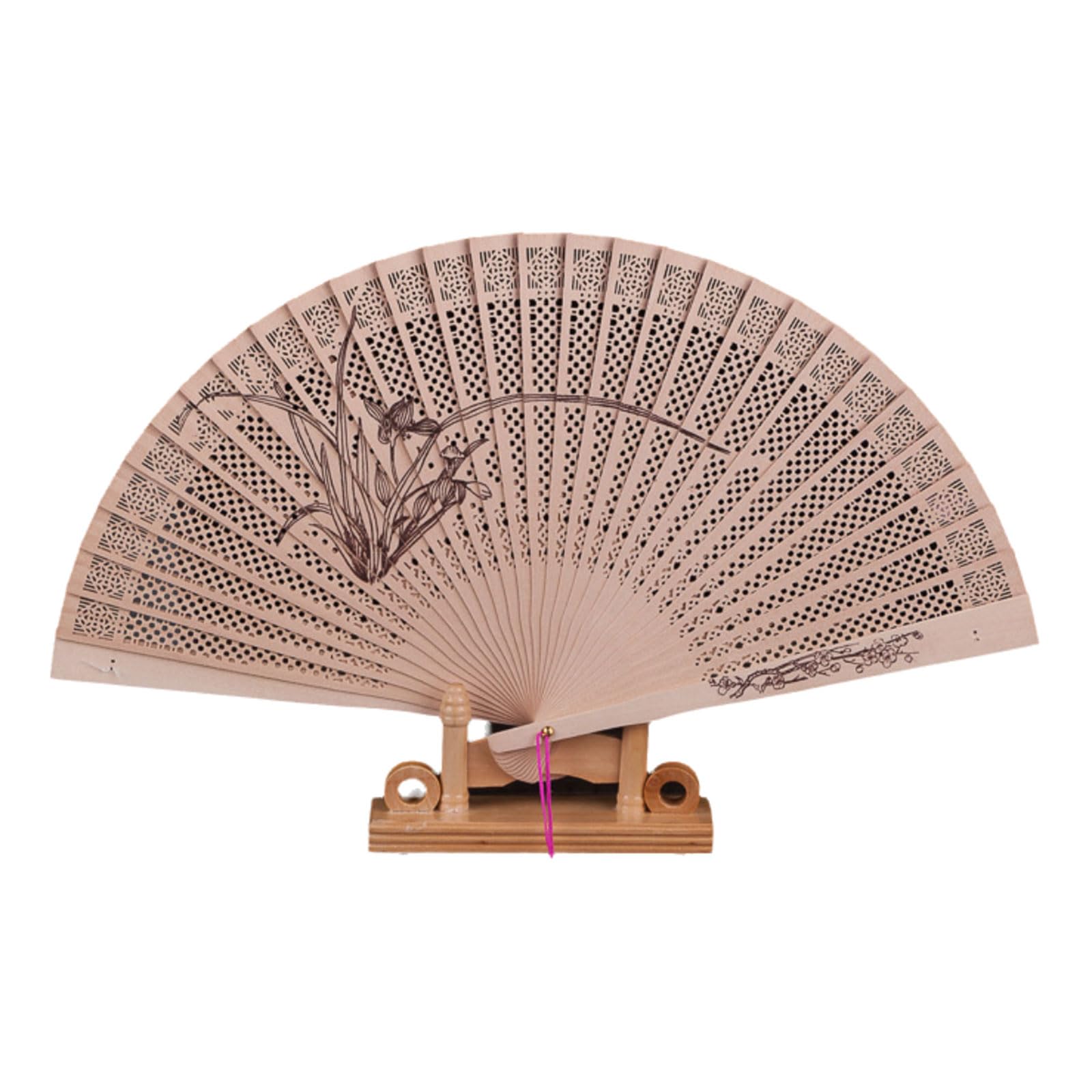 Kalttoy Exquisites Chinese Culture Handheld Fan Decorative Wood Handheld Folding Fan with Detailed Carving for Gift and Decors Hollow Carves