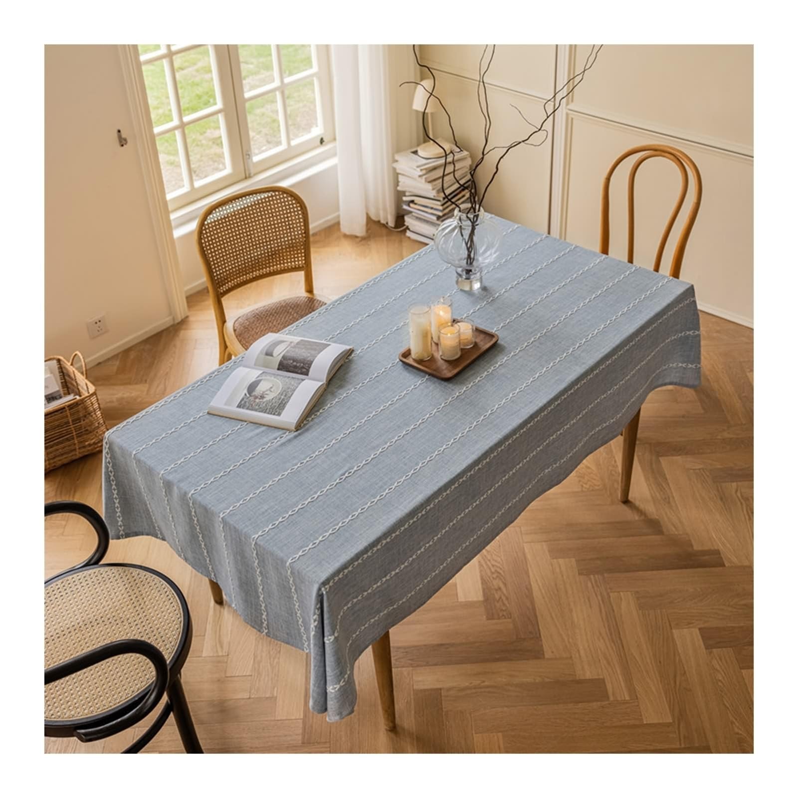 Tablecloth Grau, Polyester Tischdecke Outdoor Volltonfarbe Tischdecke Rechteck 135X240CM für Wohnzimmer, Esszimmer, Balkon, Garten