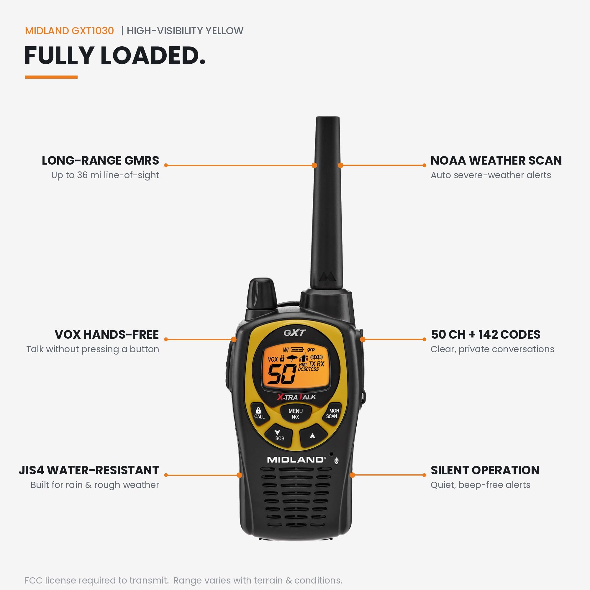 Midland GMRS Radios - 2 Pack Hi-Vis Yellow -10 Midland GMRS Radios - 2 Pack Hi-Vis Yellow -10