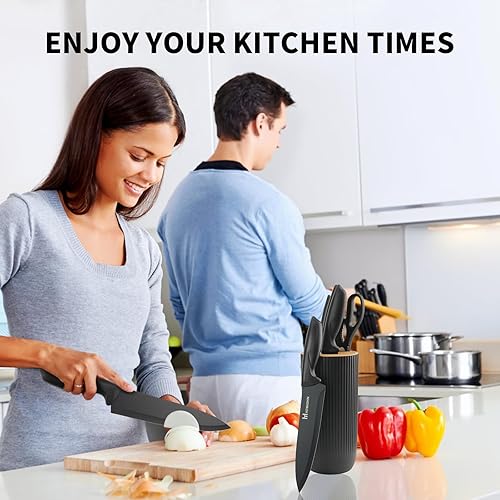 Miniatura 5 de Juego de cuchillos – Juego de 6 cuchillos para tijeras de cocina con soporte compacto, cuchillo de chef afilado sin palillo, apto para lavavajillas