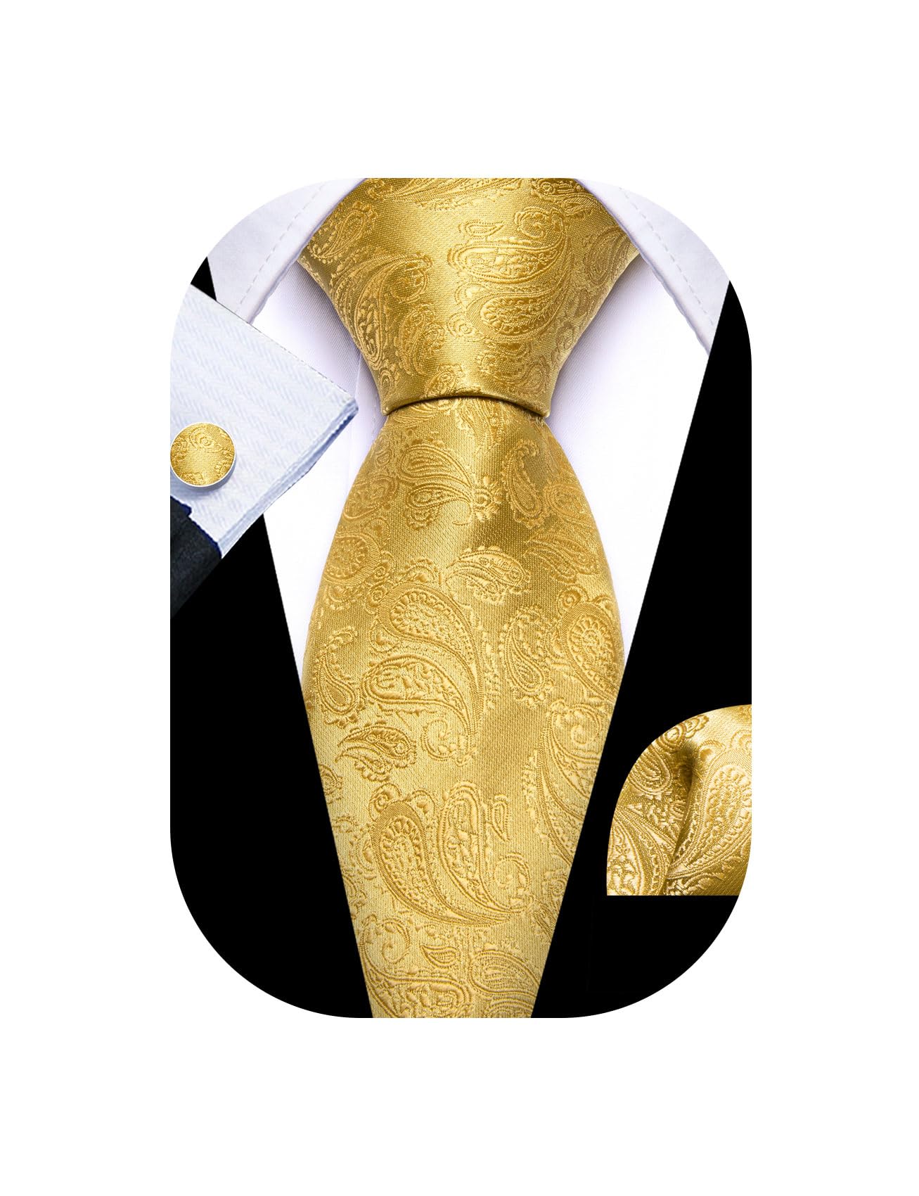 Barry.Wang Men Tie Sets Paisley Silk Necktie Pocket Square Cufflinks