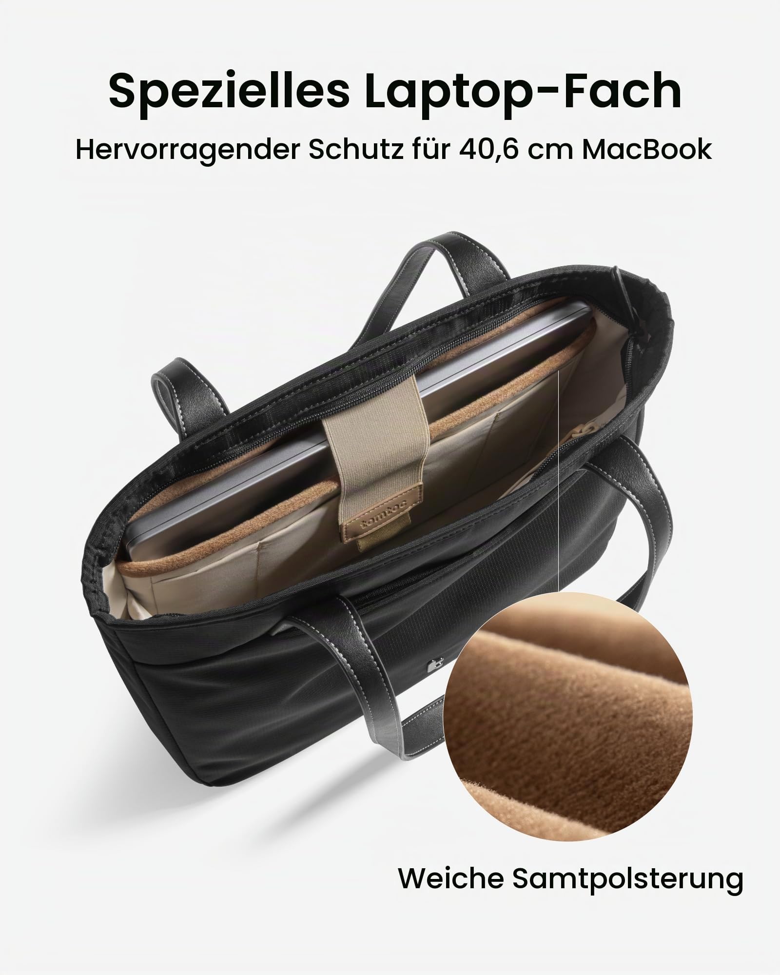 tomtoc Laptop Tote Bag für Damen, 16-Zoll Laptop Schultertasche Bürotasche Arbeitstasche mit Laptopfach, 18L Groß Henkeltasche Handtasche für Arbeit Business Uni Schule Reisen, Schwarz