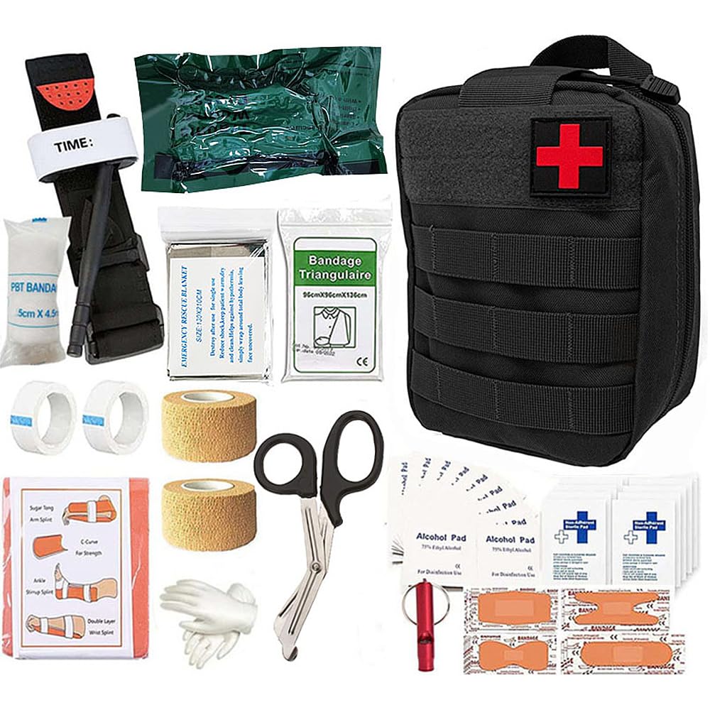 First Aid Kit, Emergency Survival Trauma Kit First Aid Bag First Aid Molle Pouch for Home Car Holiday & Workplace, Includes Bandages, Tourniquet, Shear and Essentials for Everyday Situations