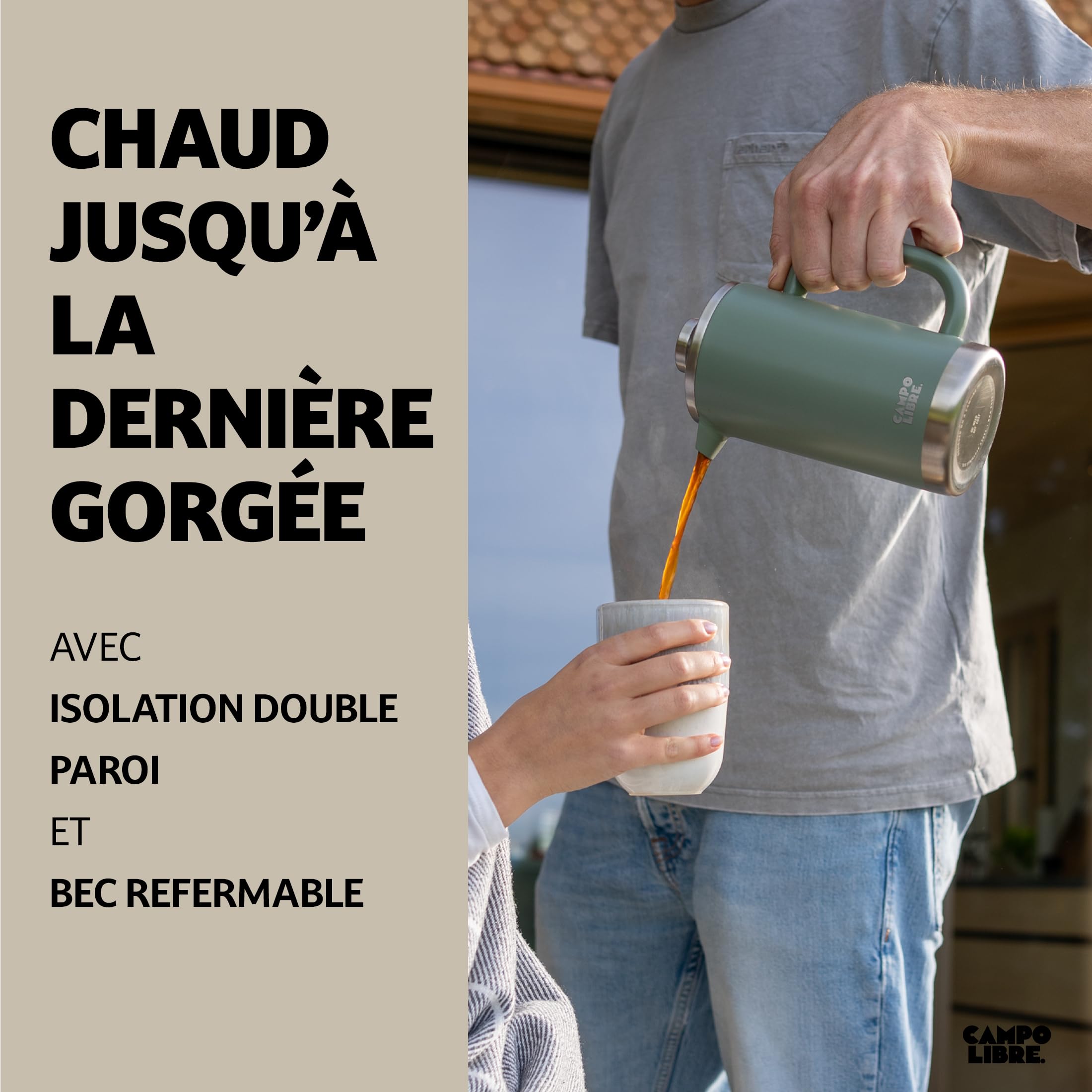 Campo Libre.® GIORGIO – Cafetiere a Piston en Acier Inoxydable Recyclé, Double Paroi Isotherme, Sans Plastique – French Press avec Filtre de Rechange – Passe au Lave-Vaisselle. Vert, 1000ml, 1l
