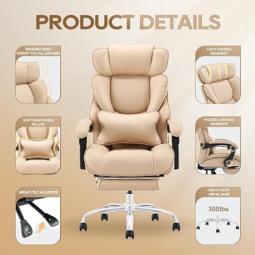 Miniatura 28 de COLAMY Silla de oficina con reposapiés retráctil, diseño ergonómico de respaldo alto, silla ejecutiva de escritorio para computadora con almohada