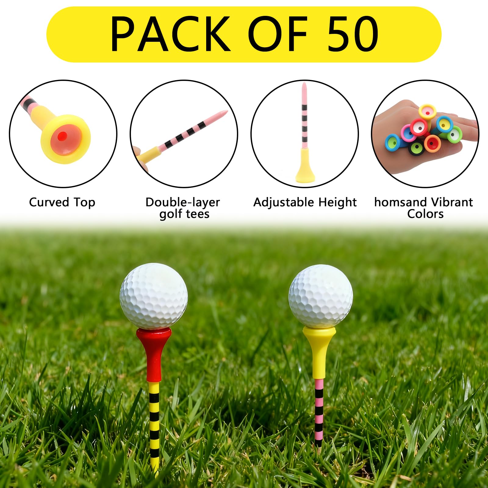 Tees de Golf 83mm Reutilizables Plástico Colores Mezclados 50 Unidades