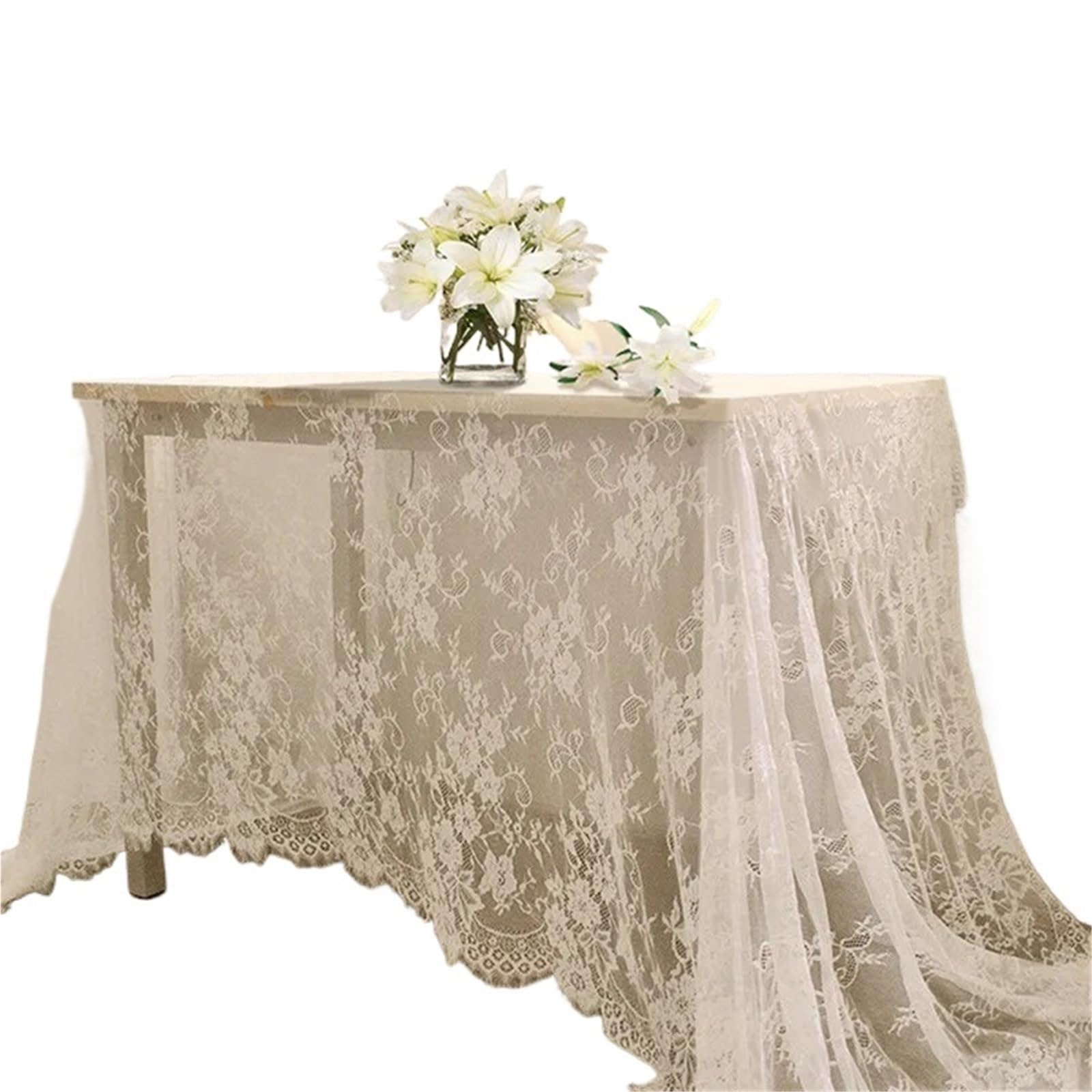SHENJMAI Vintage Lace Table Vintage White Lace Tablecloth, Rustic Wedding & Reception Decor, Embroidered Table Cover(75cmx300cm)