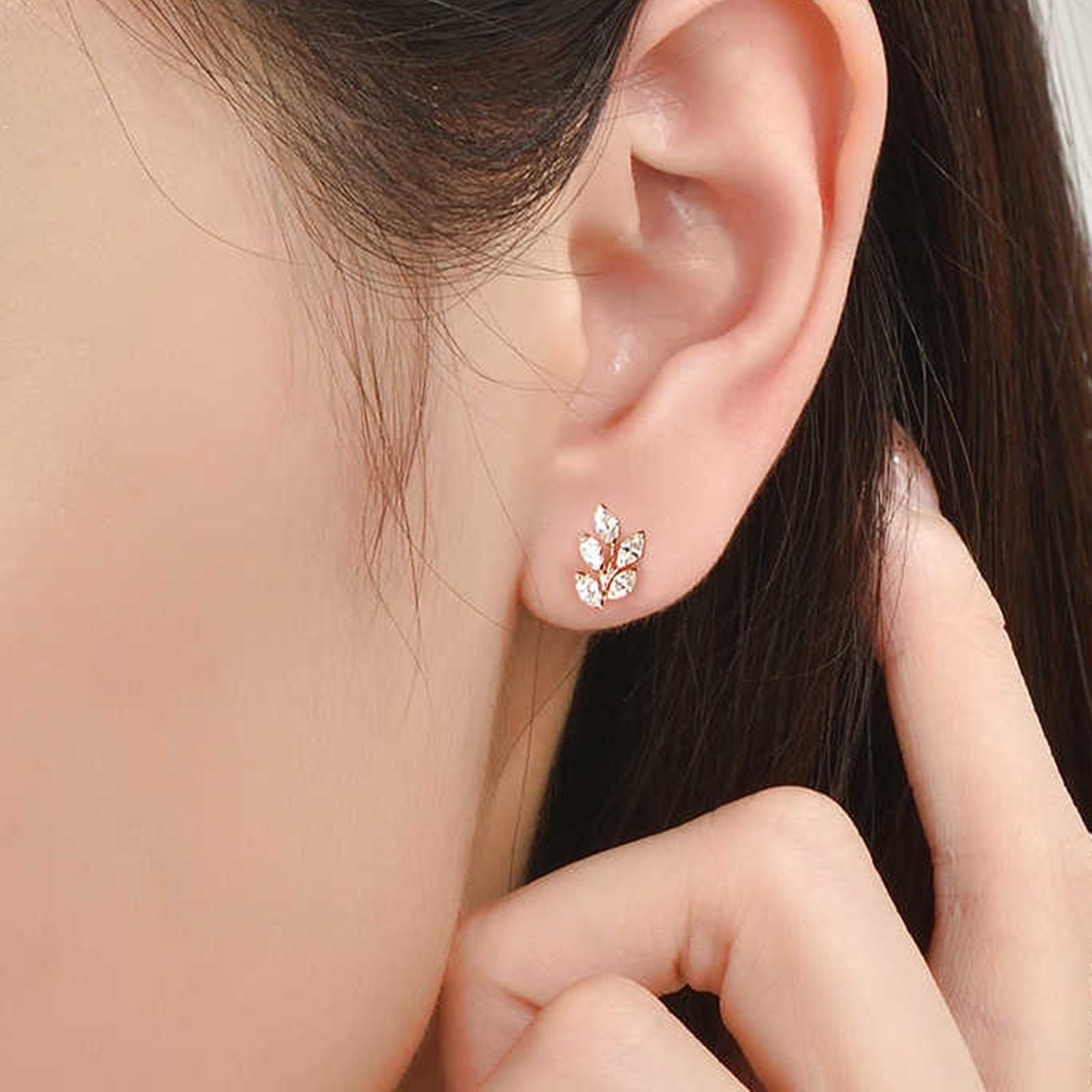 Pendientes de oro rosa con diamantes marquesa de 9 quilates, 14 quilates y 18 quilates, aretes de tuerca de oro real para mujer