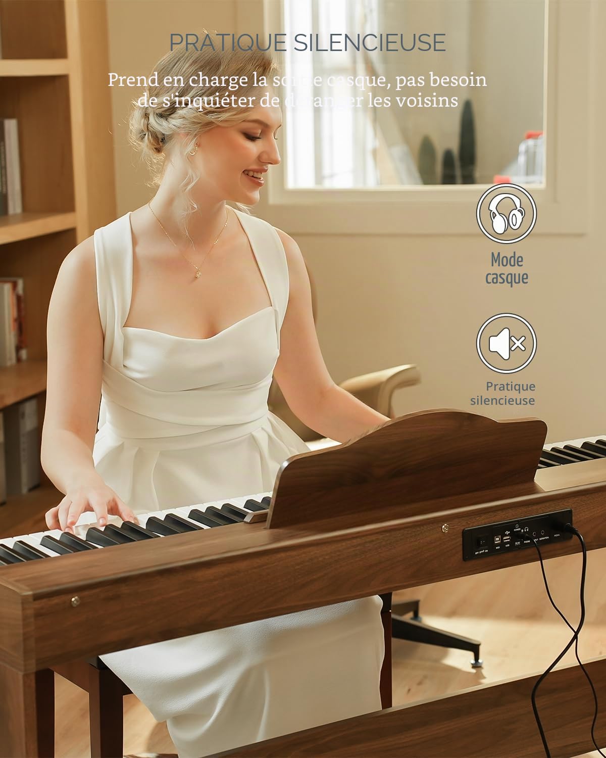 STRICH Piano numérique 88 touches, clavier lesté à action marteau, clavier de piano électrique pleine taille avec support pour meubles, 2 haut-parleurs 25 W x 2, prend en charge la connexion USB-MIDI