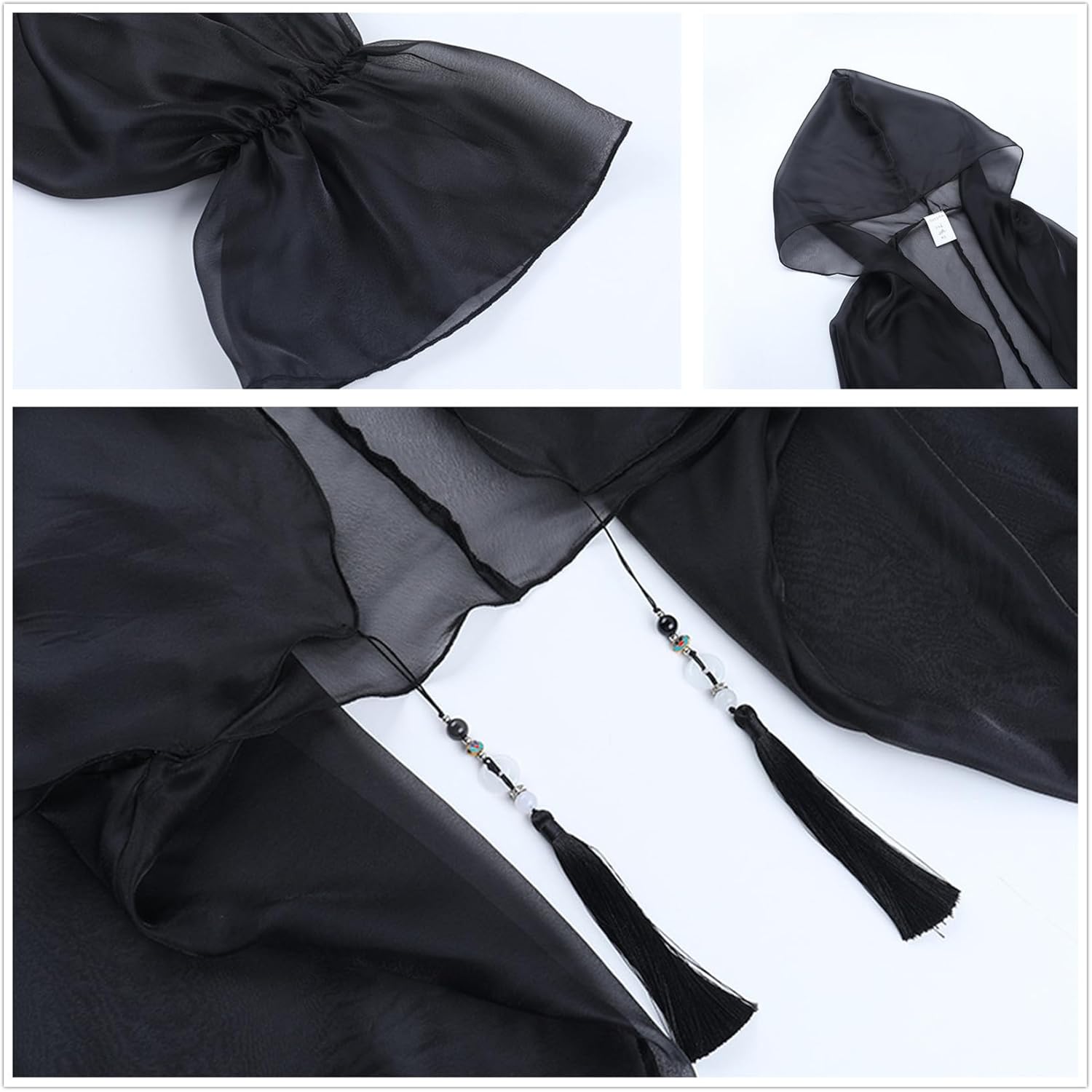 Women Goth Puff Long Sleeve Cropped Shrug Top - Vampire Hoodie Sheer Mesh Bolero Emo Evening Dresses Formal - Image 5