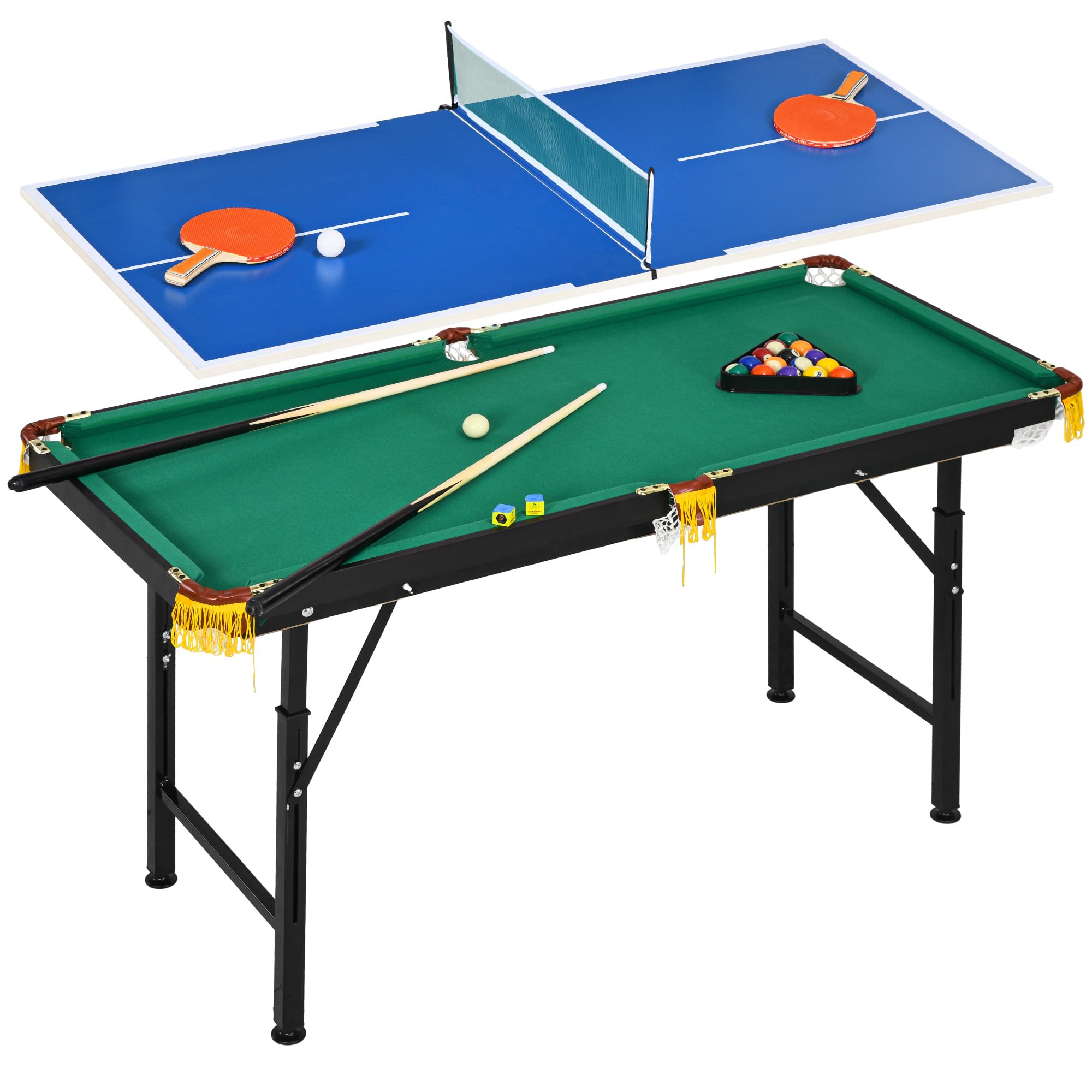 SPORTNOW Multigame Spieletisch 2-in-1 Stahl 140 x 63 x 60-80 cm Grün