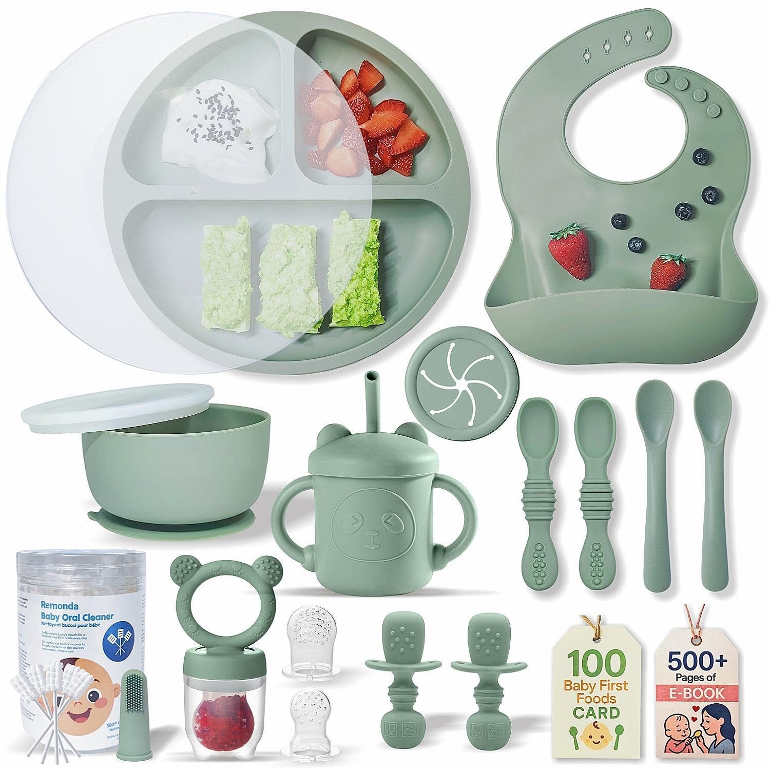 BPA-Free Silicone Baby Feeding Set | Extra Large Suction Plates, Toddler Bowls, Self Feeding Spoons, and More | Dishwasher Safe| Baby Led Weaning Supplies (Forest Green) BPA-Free Silicone Baby Feeding Set | Extra Large Suction Plates, Toddler Bowls, Self Feeding Spoons, and More | Dishwasher Safe| Baby Led Weaning Supplies (Forest Green)
