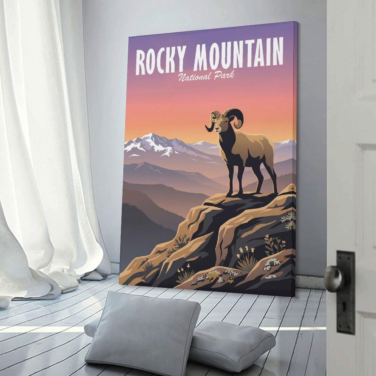 Junmoney Room Decor Wall Art Rocky Mountain National Park Bighorn Sheep, 24x36inch(60x90cm), for Wall Displays, Bedrooms Or Room Updates, An Easy Match for Collected Prints