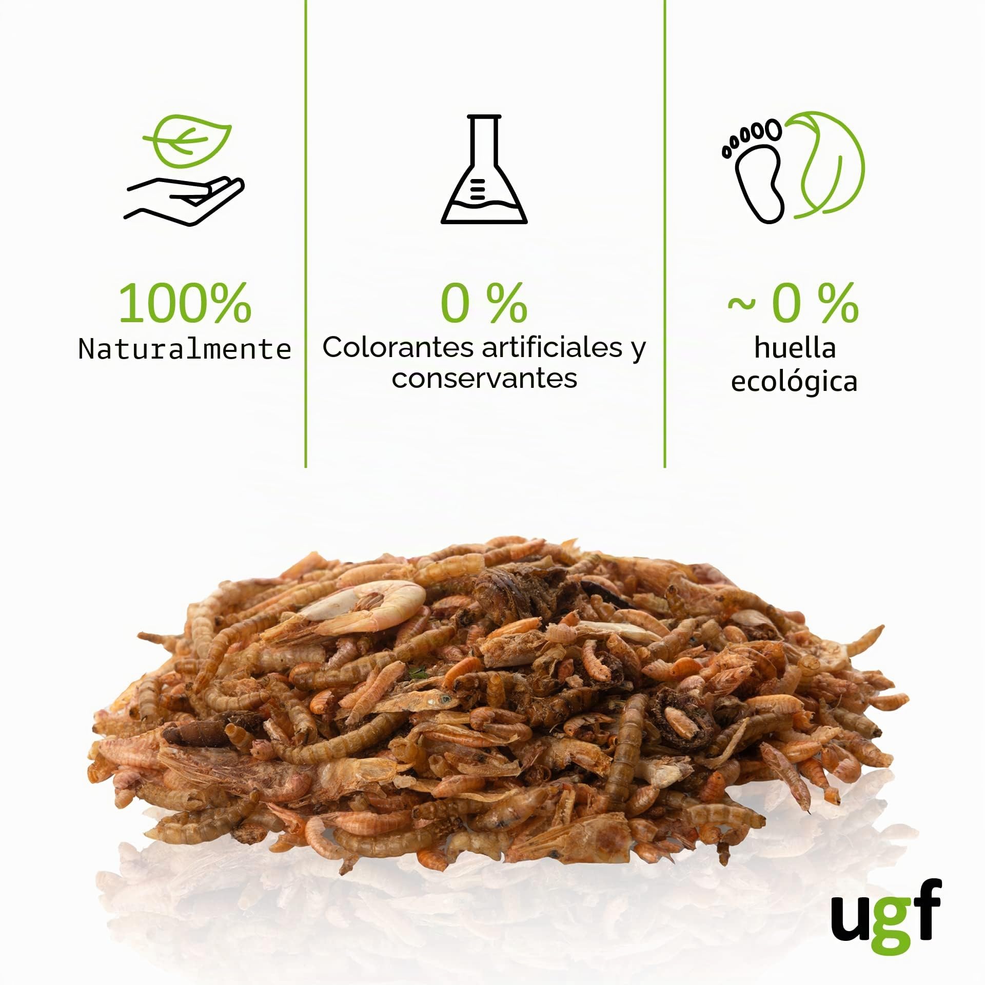 UGF - Mezcla Universal de alimento para Tortugas - 500 g en un Cubo de 3 litros, alimento equilibrado para Tortugas, gammarus, Gusanos de Seda, Gusanos de la harina, camarones y Pescado seco