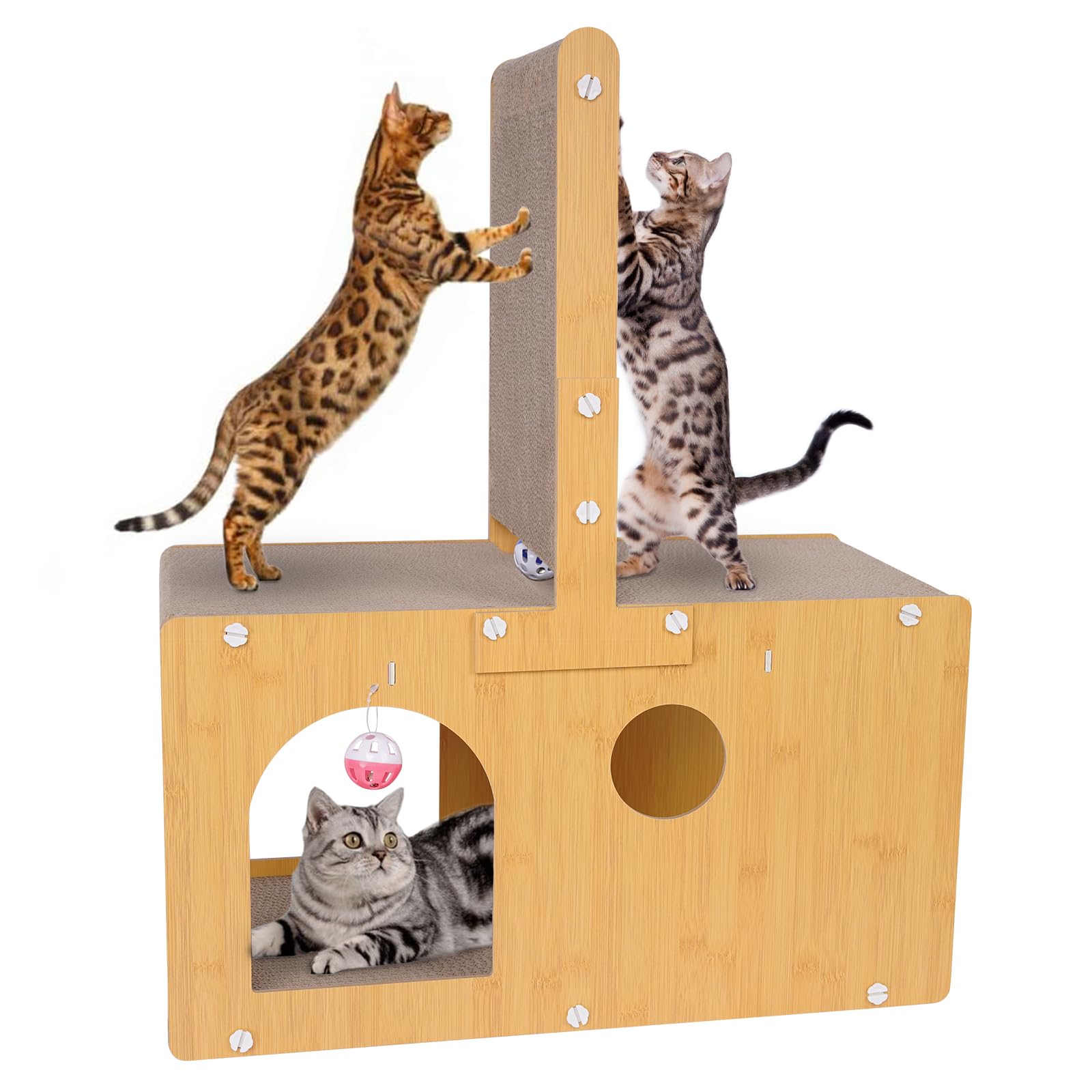 T-Shape Cat House - Large Scratcher for Indoor Cats | Double Bed for Multiple Cats | Easy-to-Assemble Cardboard Scratcher House