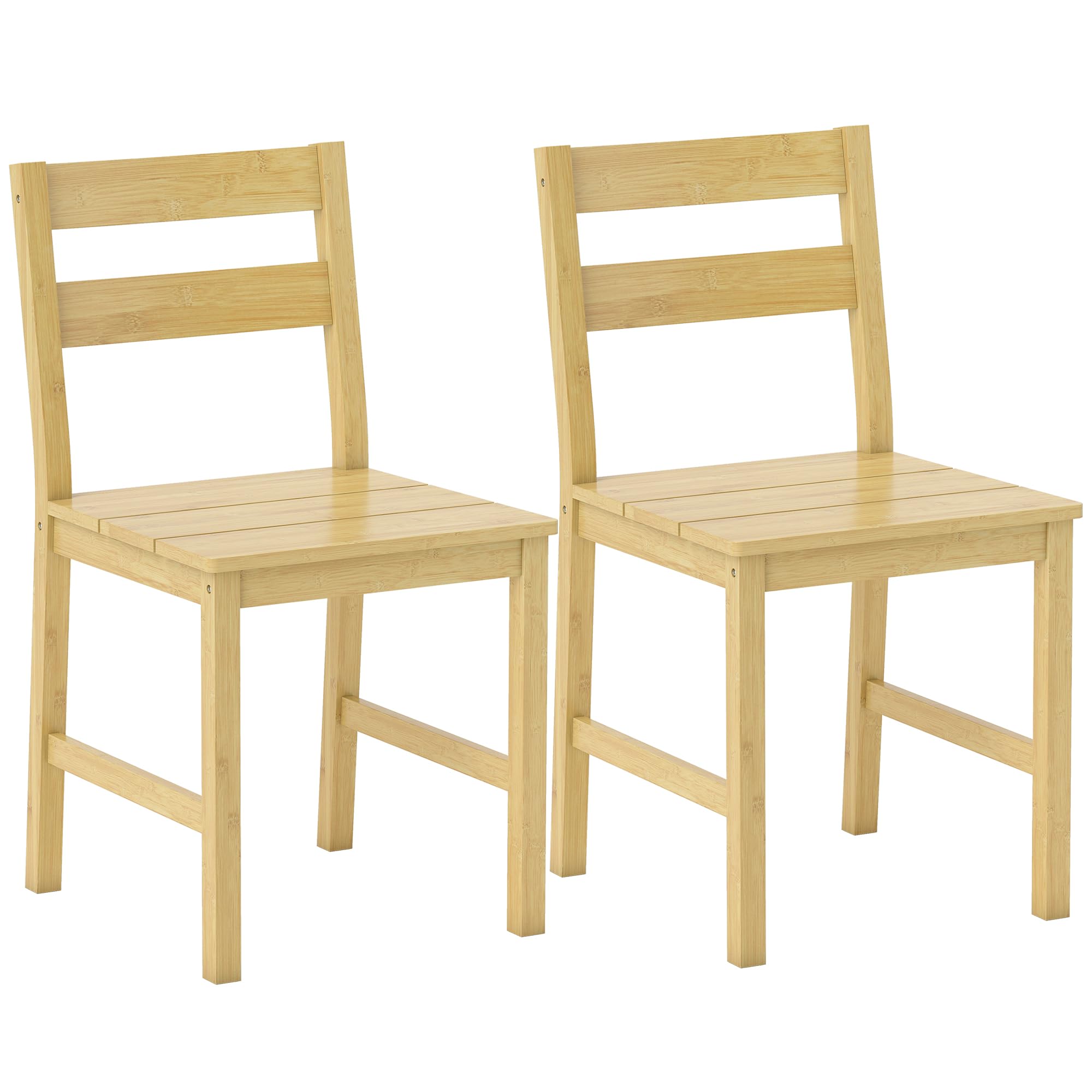 HOMCOM Juego de 2 Sillas de Comedor de Bambú, Sillas de Cocina con Asiento con Listones, Respaldo Curvado, Sin Brazos, para Sala de Estar, Natural