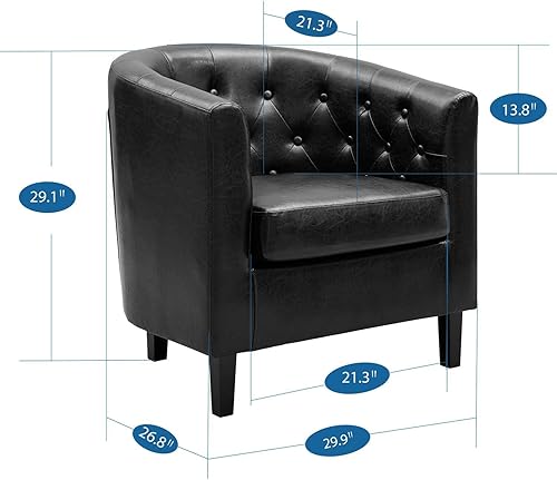 Miniatura 2 de Emma - Silla decorativa de piel sintética copetuda con botones, sofá moderno de mediados de siglo, cómodo sillón, sillas de barril para dormitorio,