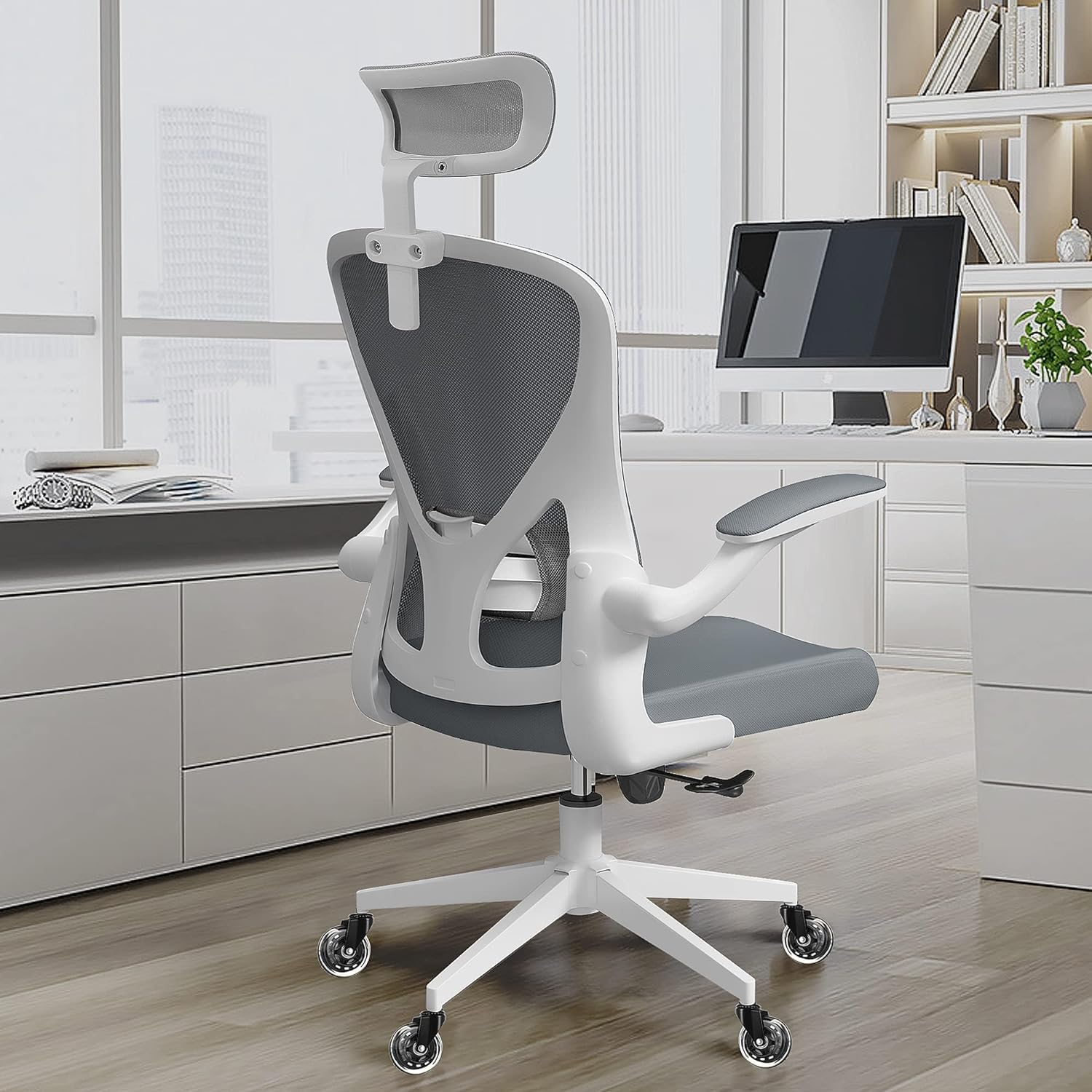 Home Desk Chair Ergonomic Chair with Headrest Study Chair Computer Chair Desk Chair Adjustable Headrest Lumbar Support Office Chair Heavy Duty Office Chair (Gray)