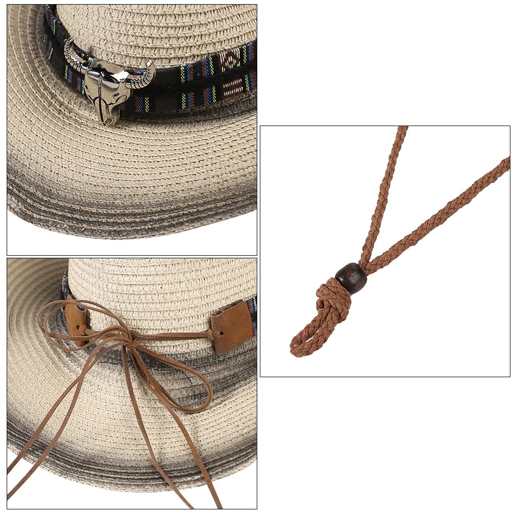 Chapeau de cowboy en paille à large bord tissé Western Cap UPF 50+ Chapeau de soleil de plage pliable pour homme et femme