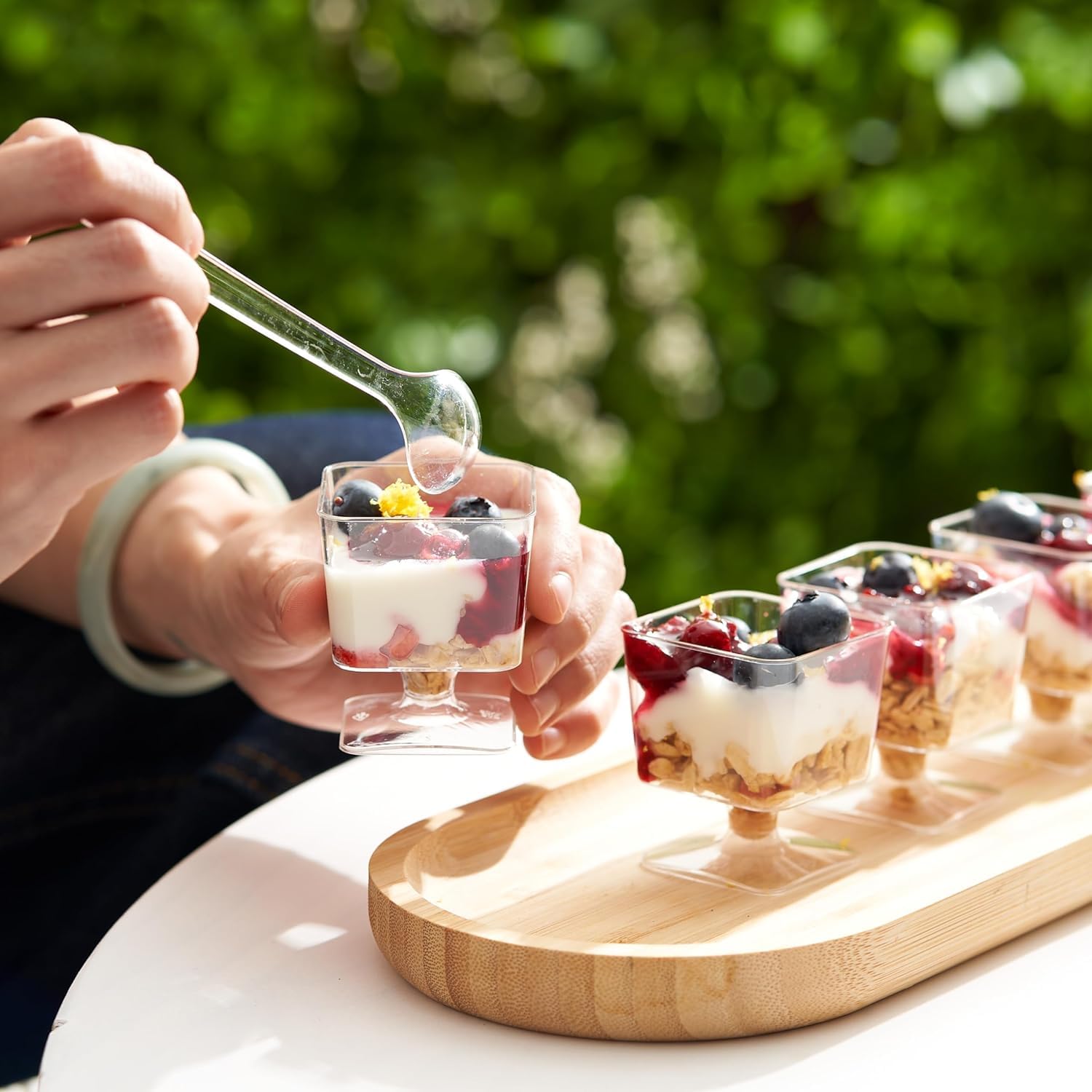 APOLLINE INDIA Acrylic 20Pcs Dessert Cup Pudding Serveware Coupe Wine Mousse Trifle, Fruit Parfait, Sundae And Nuts, Mini Footed Clear Tasters 100Ml-image-40
