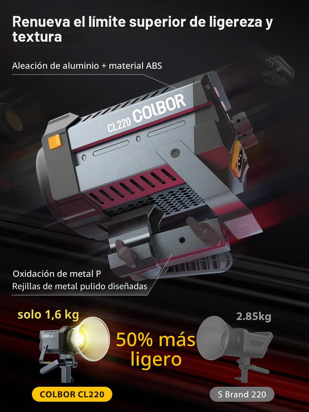Luz de Video, COLBOR CL220 Pro 220W Luz Continua Fotografia 2700~6500K CRI97+ 52700Lux at 1m Lámpara Studio con Montura Bowens App 10 Efectos de Iluminación, Luz-Video-LED-Estudio-Fotografía