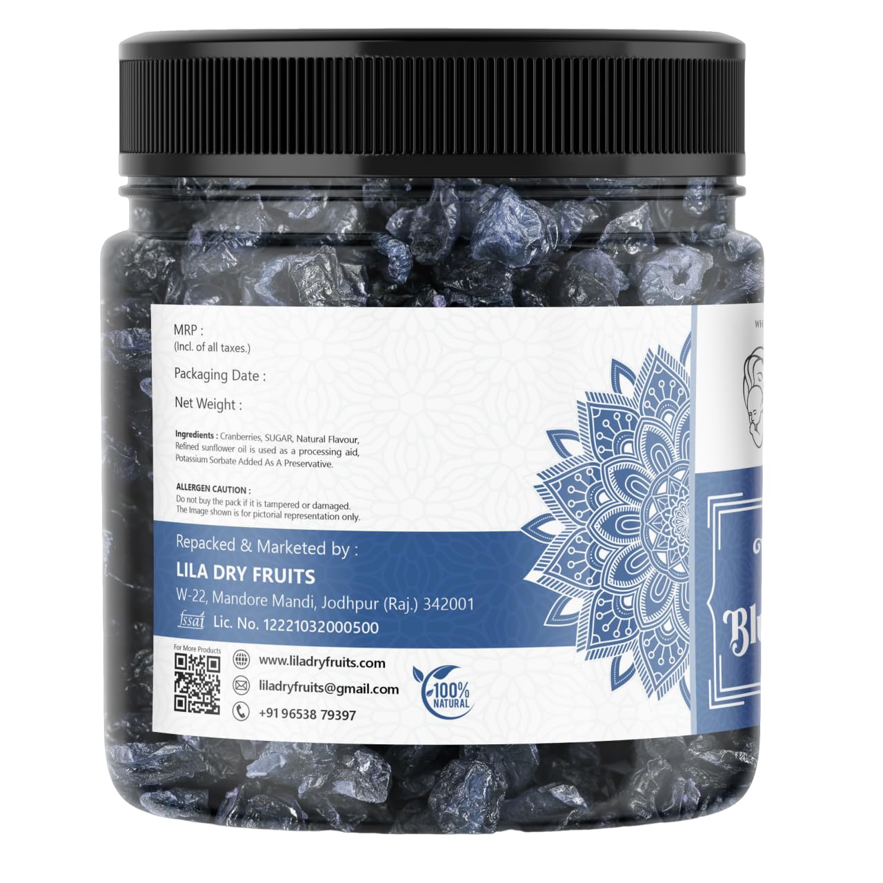 LILA DRY FRUITS Dried Blueberries 500 GMS | Naturally Sweetened Premium Californian Blueberry, Antioxidants Rich Delicious Tasty and Chewy Snack | Ideal for Snacking, Baking | Perfect for Giftings - Image 3 thumbnail