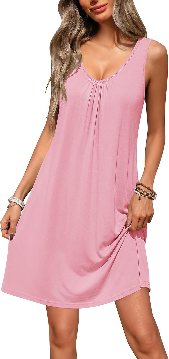 Ekouaer Nightgowns for Women Bamboo Viscose Night Gown Sleeveless Sleep Shirts Tank Sleep Dress V-neck Sleepwear