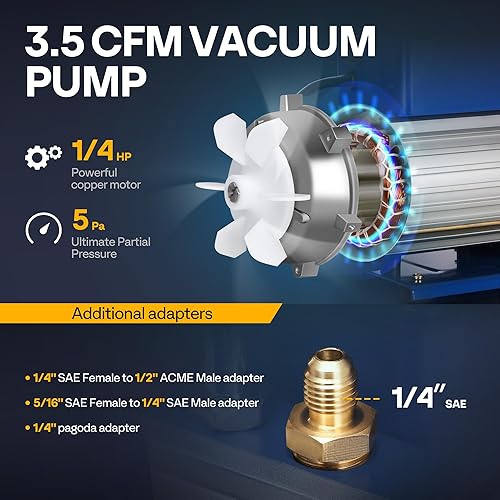 Miniatura 3 de VIVOHOME Cámara de vacío de 5 galones con bomba con 220 libras de alta precisión electrónica digital de carga de refrigerante con estuche para HVAC