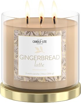 Candle-lite Holiday Scented Candles, Gingerbread Latte Fragrance, 14 oz 3-Wick Jar Candle, Proudly Poured in USA, Christmas Home Decor Candle, 40 Hours of Burn Time, Holiday Gift for Men and Women