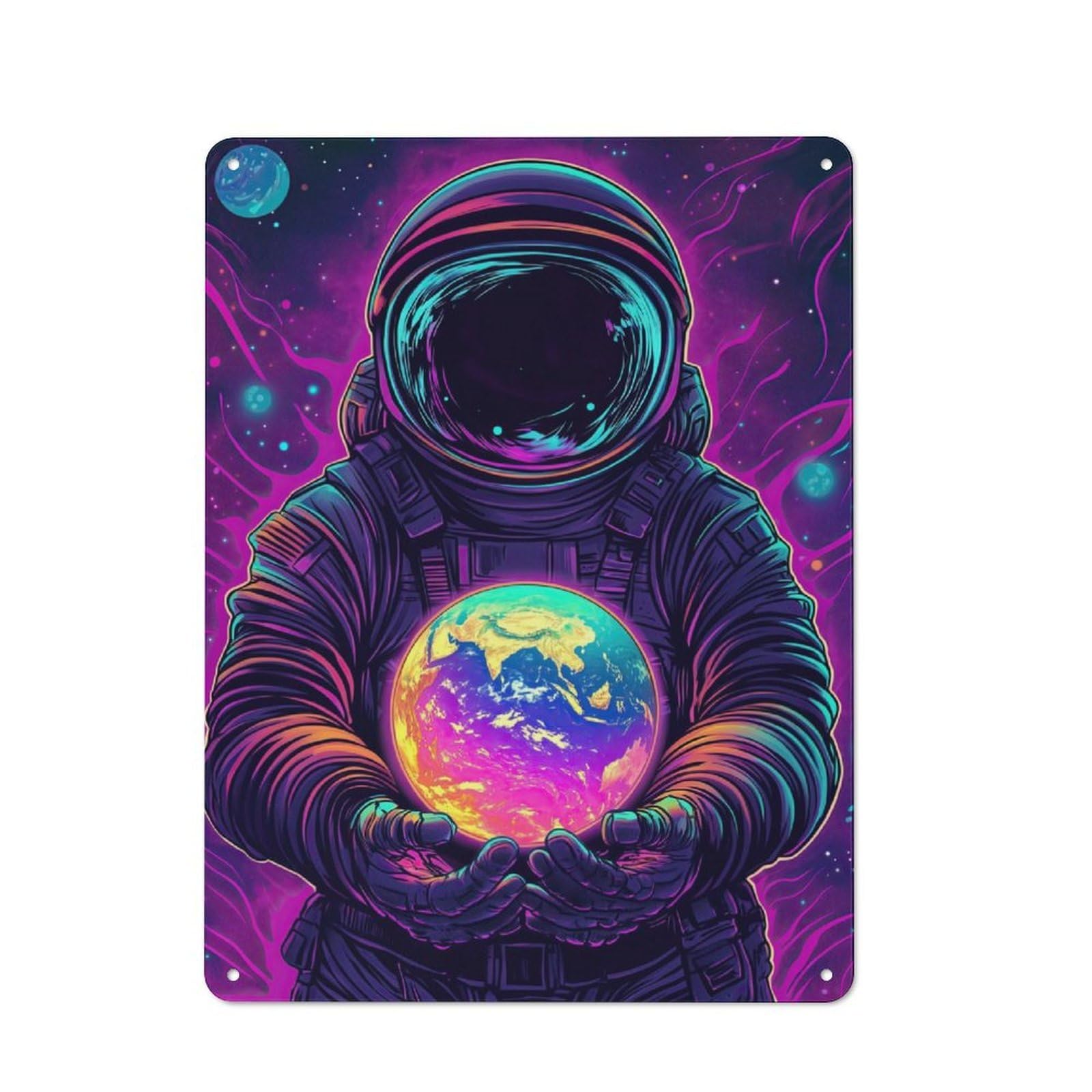 Junmoney Astronaut Holding Earth Retro Tin Sign 40X30cm Featuring For Home Bar Wall, For Collectors Decorating Home Bars And Entertaining Spaces