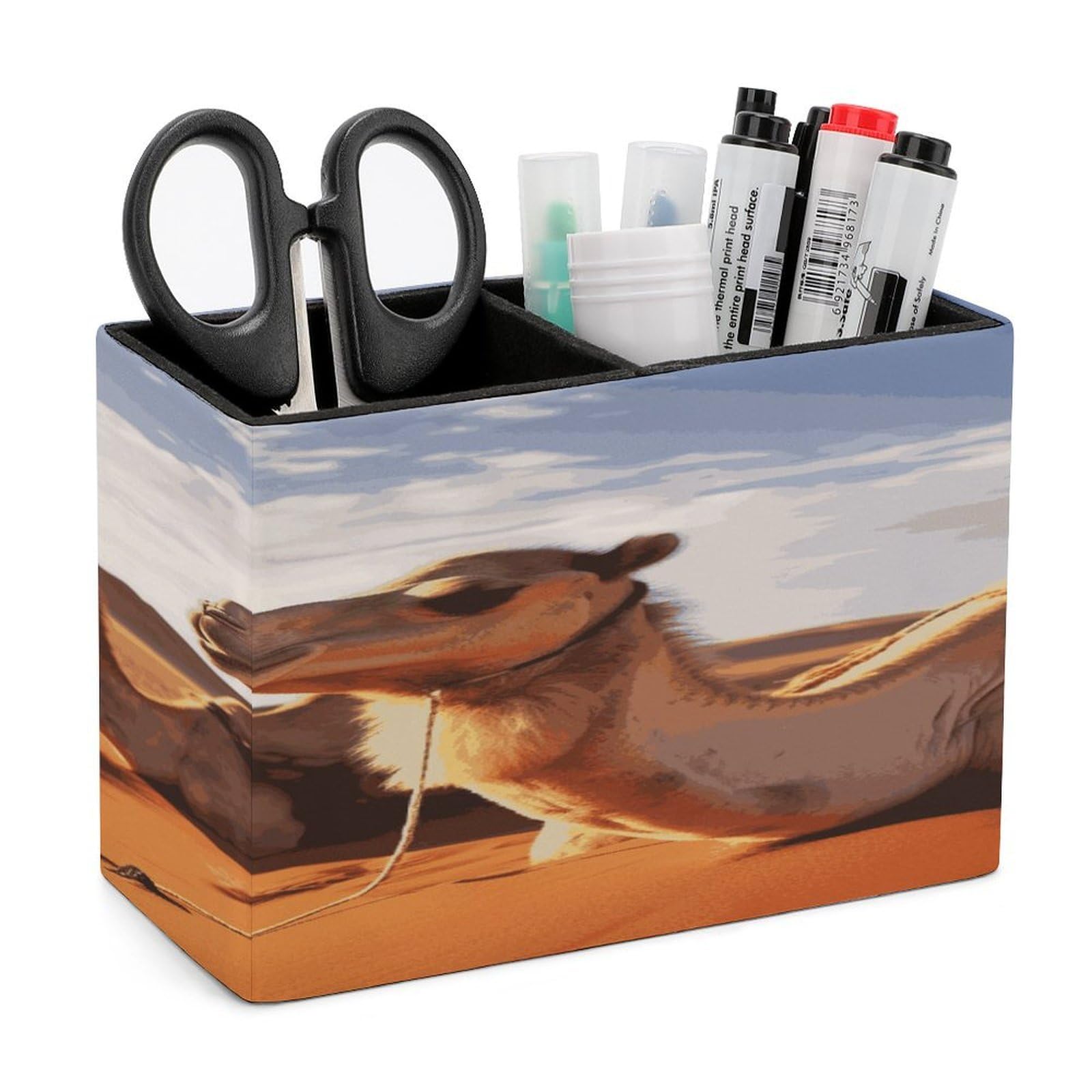 Porte-stylos en cuir chameau haut de gamme pour rangement de bureau design