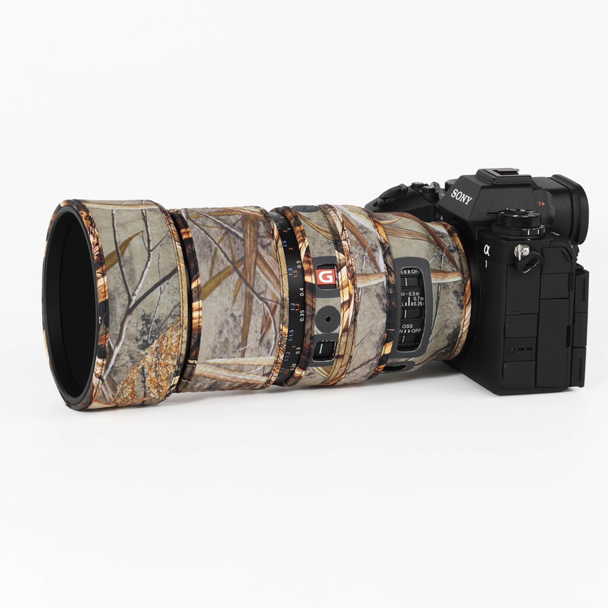 CHASING BIRDS Manteau de protection imperméable pour objectif Sony FE 135 mm F1.8 GM (camouflage roseau, avec 1,4X et 2,0X TC)