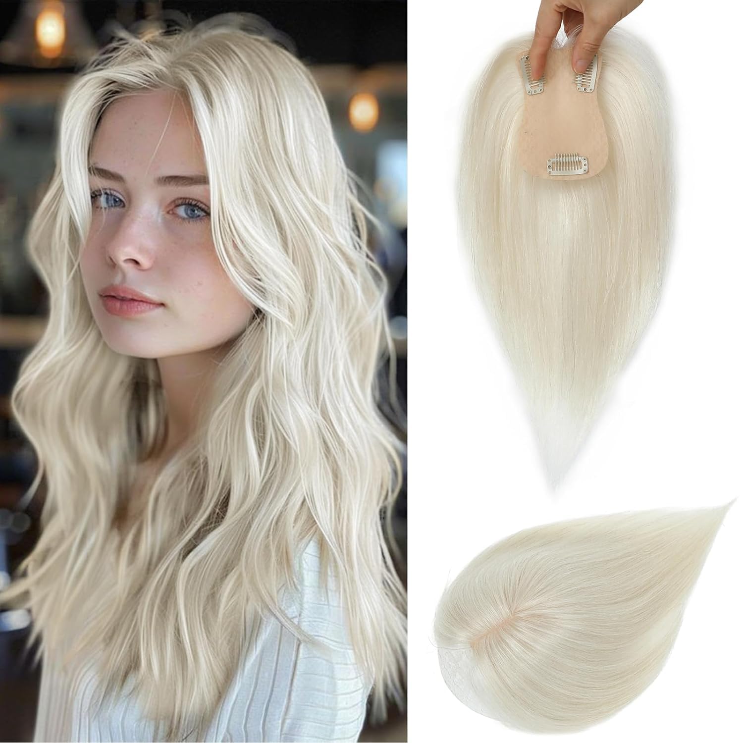 Real Human Hair Topper with Realistic Scalp Line for Thinning Hair Women main image 3