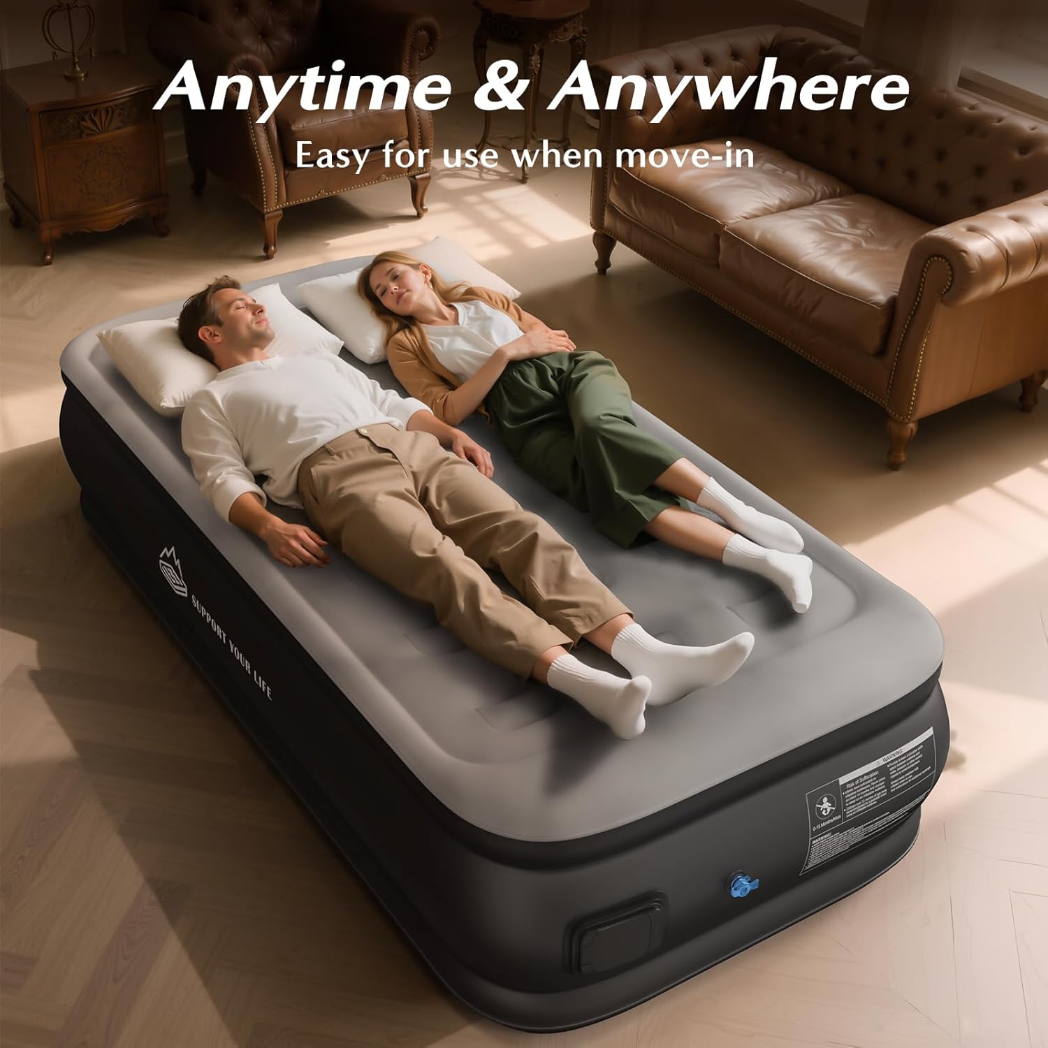 Twin Air Mattress with Built in Pump Newly Upgraded one-Touch air Mattress with pillowNo Peculiar Smell for Camping,Home,Guests & Portable Travel,18"/440lbs Max Blow Up Bed Gray