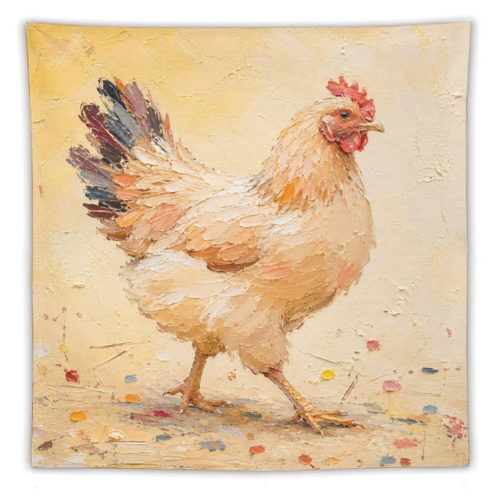 H3B8U2Y5 White Chicken Warm Pastel Wall Tapestry, Oil Painting Style