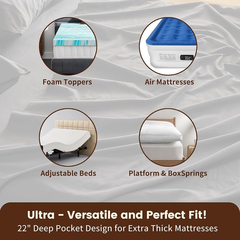 Overket 100% Linen Sheet Set Queen Size Extra Deep Pocket Fits 18-24 Inch Mattress, Breathable & Soft, Smooth 4-Piece Set for Thick Mattresses Hotel Luxury Bedding（Queen, Dark Grey） image 3