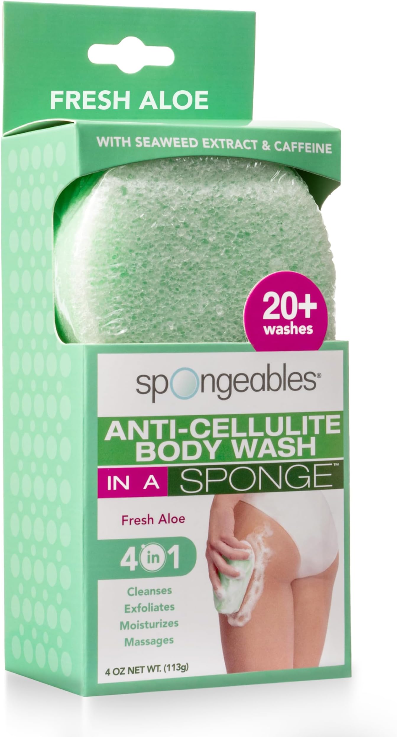 Spongeables Anti-Cellulite Body Wash in a Sponge, Moisturizer and Exfoliator, 20+ Washes