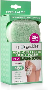 Spongeables Anti Cellulite Body Wash in a 20+ Wash Sponge, Fresh Aloe, 1 Count