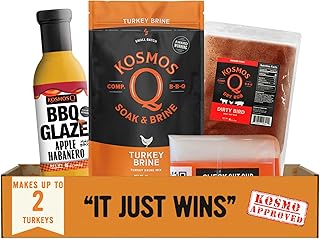 Kosmos Q Complete Turkey Brine Kit - Full Seasoning Kit with Turkey Brine, Dirty Bird Spice Shaker & Cherry Apple Habanero BBQ Glaze - Brine, Rubs, and Glaze for a Tender, Juicy Turkey