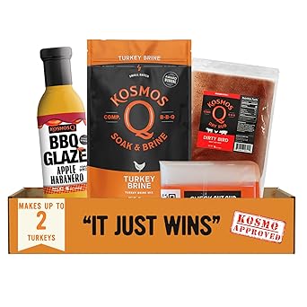 Kosmos Q Complete Turkey Brine Kit - Full Seasoning Kit with Turkey Brine, Dirty Bird Spice Shaker & Cherry Apple Habanero BBQ Glaze - Brine, Rubs, and Glaze for a Tender, Juicy Turkey